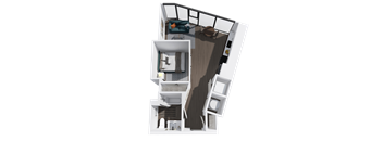 A 3D rendered image of a modern house layout.
