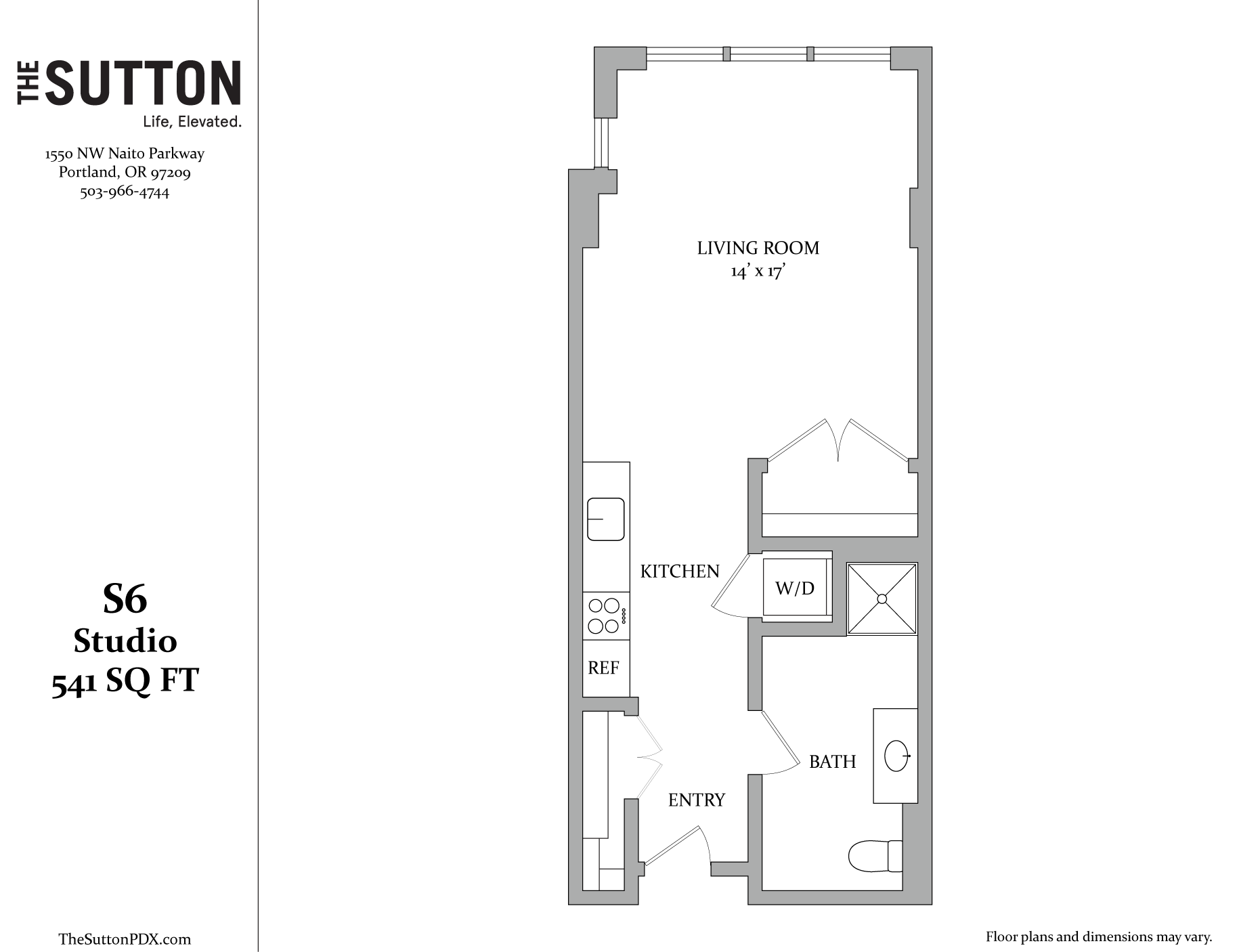 A floor plan for a studio apartment sized at 541 square feet.