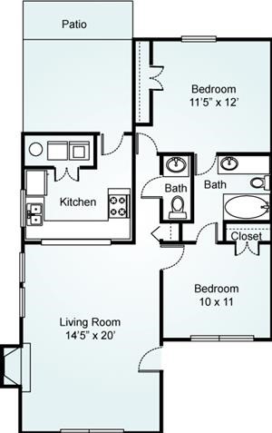 ELM Floorplan Elm, 2 Bed, 1.5 Bath, 1100 sq. ft.