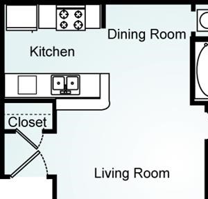 The Eagle - One Bedroom-1 Bath Floorplan 1 Bed, 1 Bath, 690 square feet floor plan The Eagle