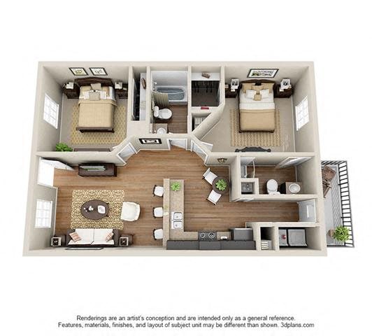 2 Bed, 2 Bath, 866 sq. ft.