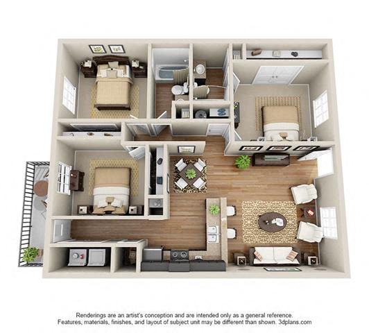 3 Bed, 2 Bath, 1082 sq. ft.