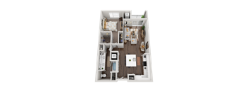 a 3d floor plan of a room with a bedroom and a bathroom