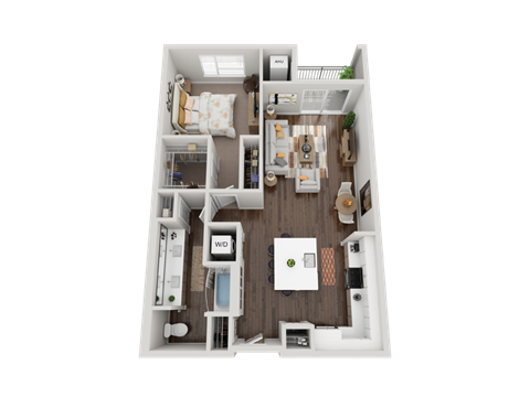 a 3d floor plan of a room with a bedroom and a bathroom