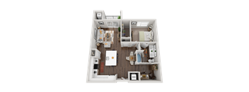 a 3d floor plan of a room with a bedroom and a bathroom