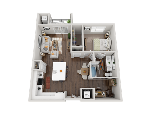 a 3d floor plan of a room with a bedroom and a bathroom