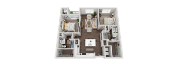 a 3d rendering of a floor plan with a bedroom and living room