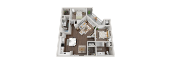 a floor plan of a 3 bedroom apartment with a wood floor