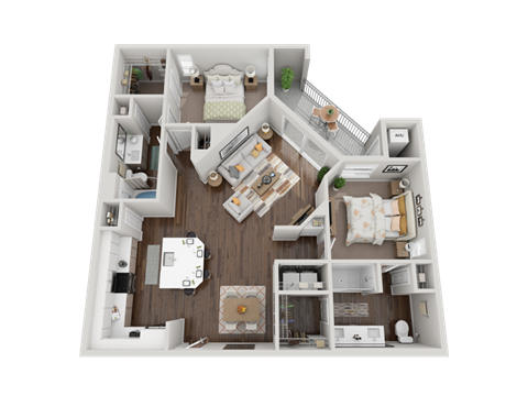 a floor plan of a 3 bedroom apartment with a wood floor