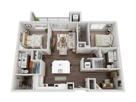 a 3d floor plan of a house with a bedroom and a living room