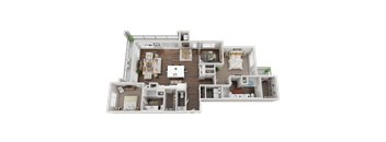 a 3d floor plan of a house with a bedroom and a living room