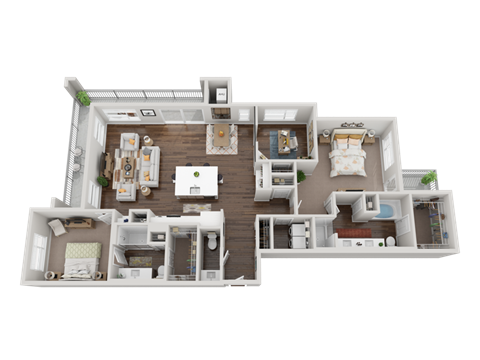 a 3d floor plan of a house with a bedroom and a living room