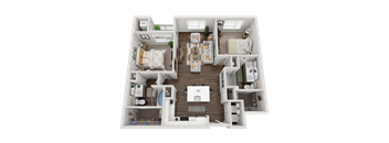 a 3d rendering of a floor plan with a bedroom and living room
