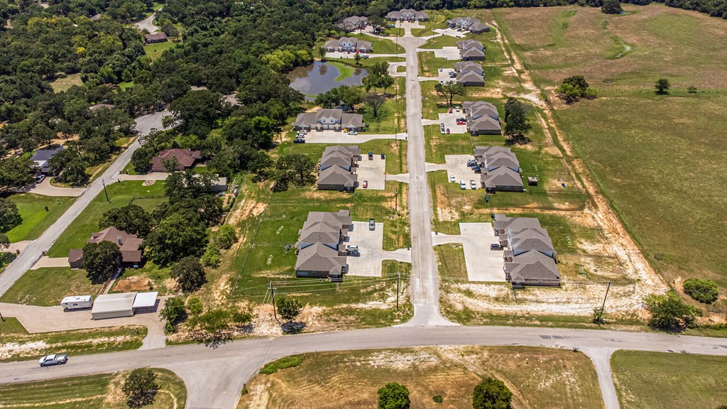 arial view of a neighborhood with houses and trees