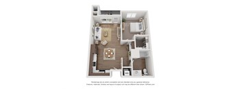 a stylized floor plan with a bedroom and a living room