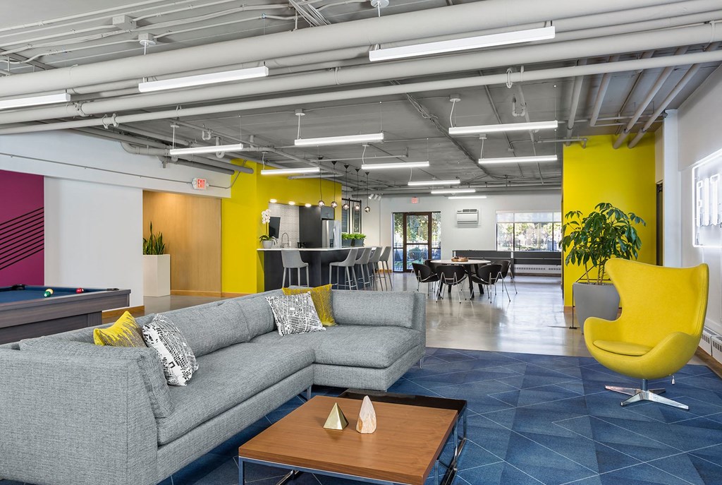 a living room with a couch and a coffee table