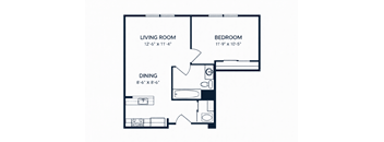 A black and white image of a floor plan for a small apartment.
