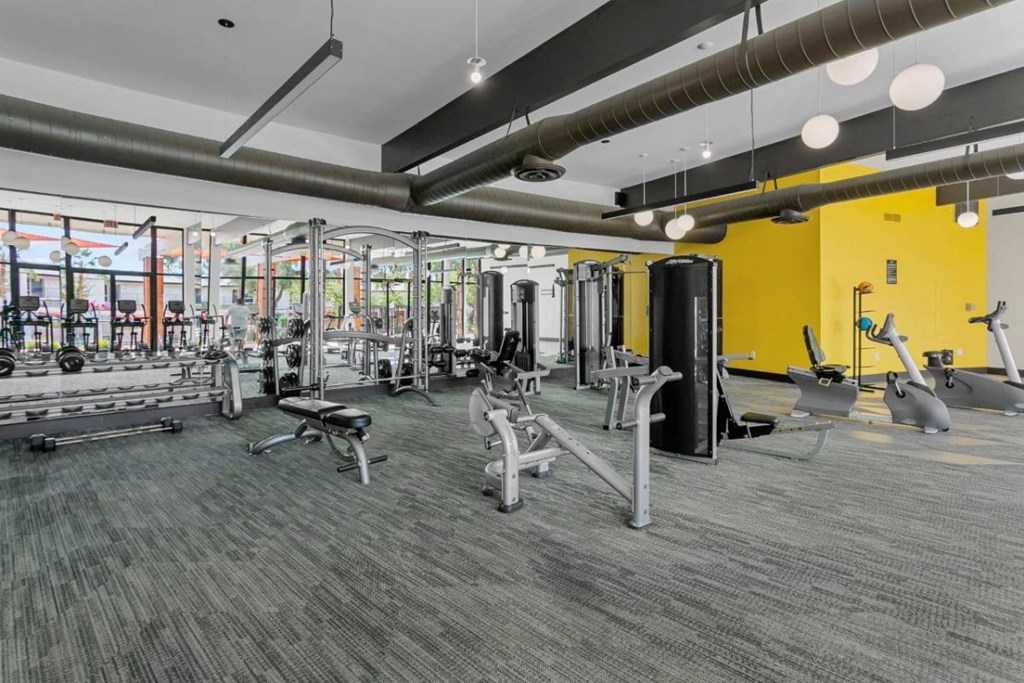 Fitness center with modern equipment at Sentry Tempe apartments in Tempe near Mesa, Arizona