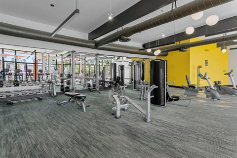 Fitness center with modern equipment at Sentry Tempe apartments in Tempe near Mesa, Arizona