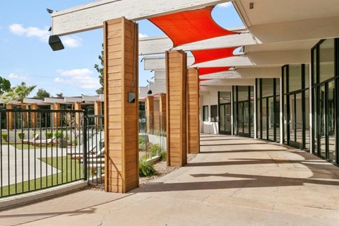 Outdoor community area in a pet-friendly community at Sentry Tempe apartments in Tempe near Mesa, Arizona