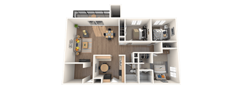 a rendering of a 1 bedroom floor plan with a bathroom and a living room