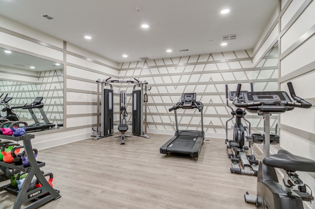 Sky Harbor Apartments in Chamblee, GA photo of a a gym with treadmills and other exercise equipment in a room with white walls