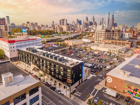 A cityscape with a Target store in the foreground.