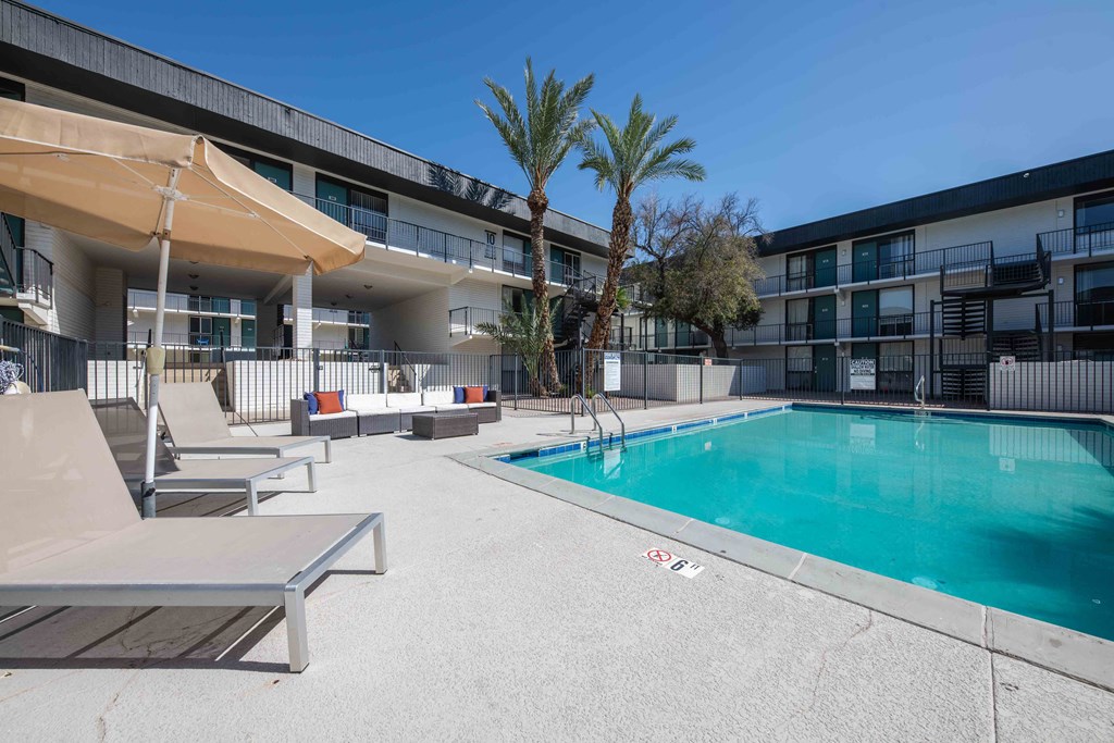 the swimming pool at our hotel in palm springs