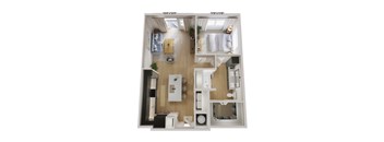 A floor plan of a two bedroom apartment.