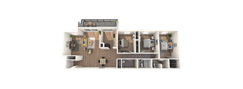 Apartments in Tampa, FL for Rent – Belara Lakes – 3D floorplan of our 3 bed, 2 bath, 1601 sq. ft. Starling Floorplan