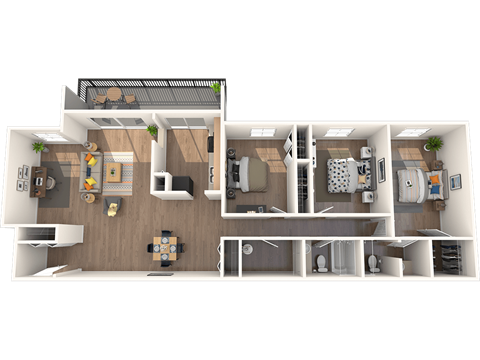 Apartments in Tampa, FL for Rent – Belara Lakes – 3D floorplan of our 3 bed, 2 bath, 1601 sq. ft. Starling Floorplan