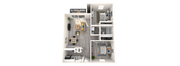Tempe, AZ Apartments - Sono Tempe - 3D Floorplan of our 2 Bed, 1 Bath, 768 Sq. Ft. Sterling Floorplan