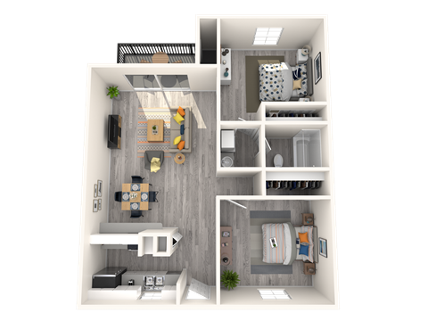 Tempe, AZ Apartments - Sono Tempe - 3D Floorplan of our 2 Bed, 1 Bath, 768 Sq. Ft. Sterling Floorplan