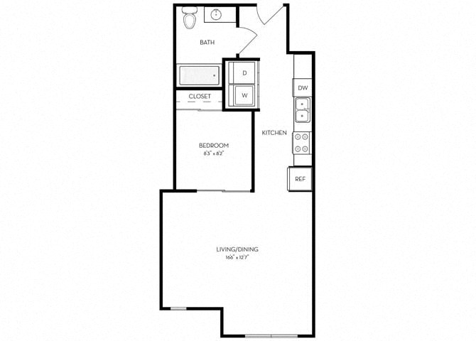 Studio 1 Bath 571 square feet floor plan A1 - MFTE