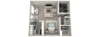 a floor plan of a studio apartment with a bedroom and a living room