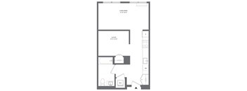A black and white image of a living and dining room floor plan.
