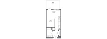 A floor plan of a house with a terrace, living/dining area, and an aloof.