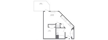 A floor plan of a house with a terrace, living/dining area, and an alcove.