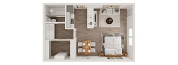 a bedroom with a bed and a chair in a 555 waverly unit