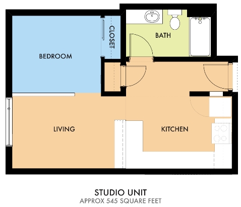 Studio, 1 ba, 545 sq. ft.