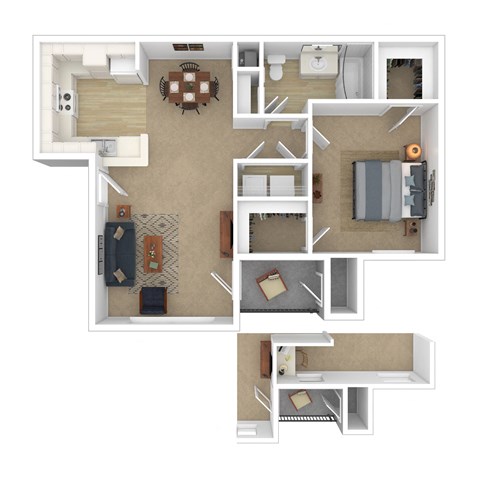 Addis_LA_Apartment_SugarMill_1 bedroom 1bath 3D Furnished