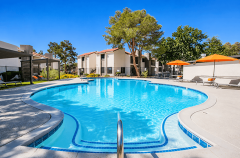 Outdoor swimming pool at Haven at Lone Mountain apartments in northwest Las Vegas, NV