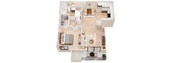 a view of the living room and dining room of a two bedroom apartment