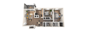 Apartments in Tampa, FL for Rent – Belara Lakes – 3D floorplan of our 2 bed, 2 bath, 1048 sq. ft. Swan floorplan