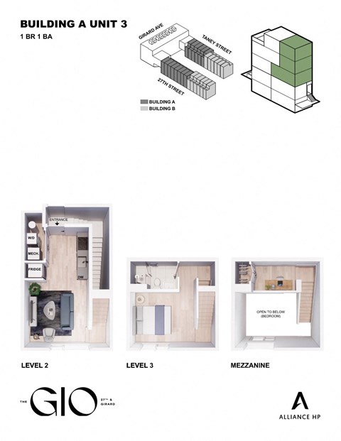 three plans of a unit with three different floor plans