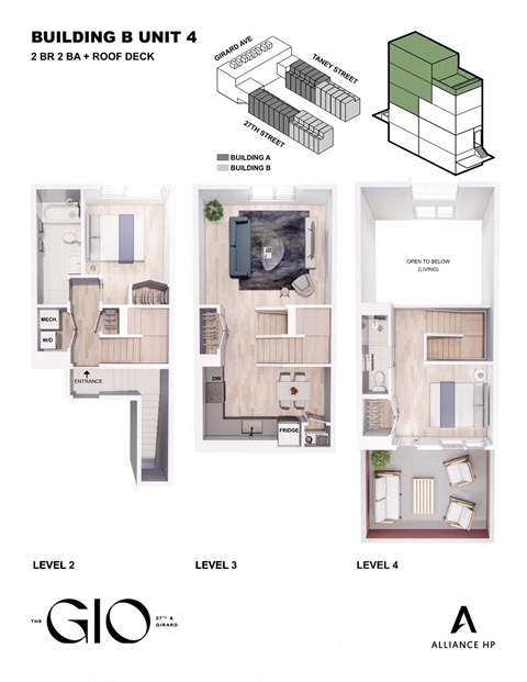 three floor plans of the building and unit 4