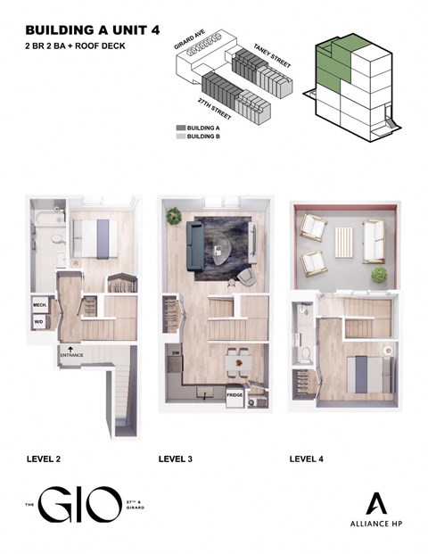three floor plans of the building a unit 4