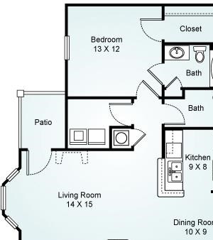 THE AUGUSTA Floorplan The Augusta, 1 Bed, 1.5 Bath, 871 sq. ft.