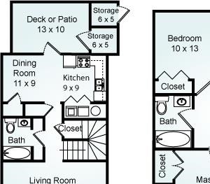 The Great Bald - Three Bedroom-2 Bath Floorplan The Great Bald, 3 Bed, 2 Bath, 1330 sq. ft.