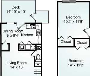 The Harpy - Two Bedroom-1.5 Bath Floorplan The Harpy, 2 Bed, 1.5 Bath, 1000 sq. ft.